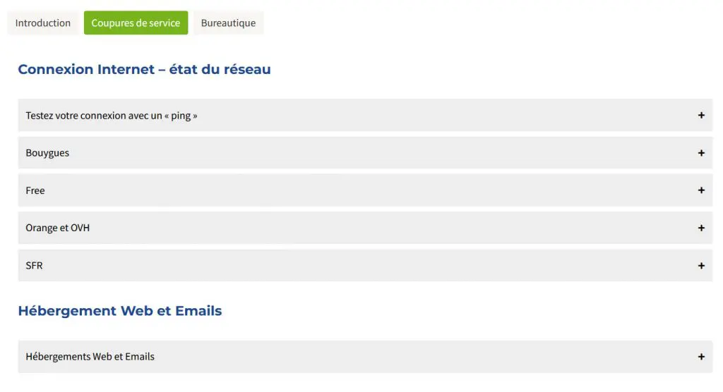 onglet coupure de service